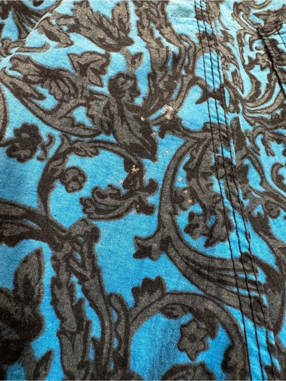 VTG Quiksilver Boardshorts Men 34 Blue Floral Baroque Surf Made in USA 1980s